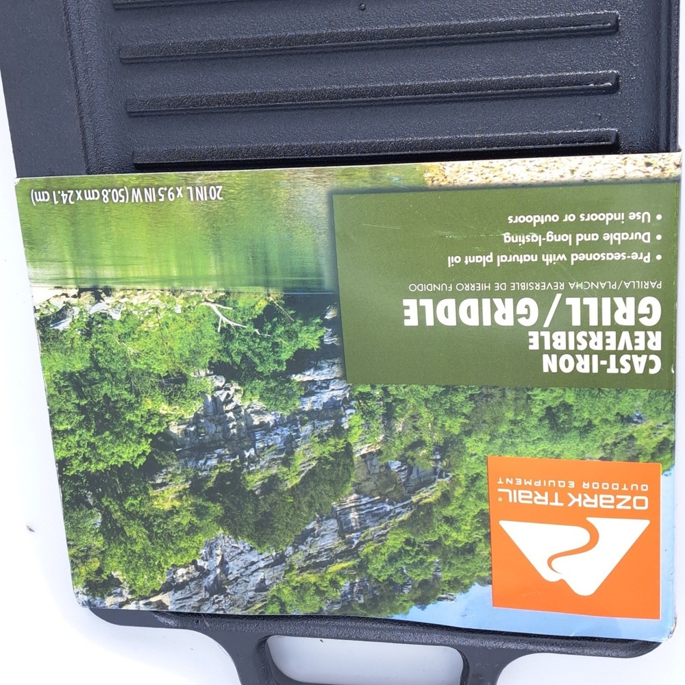 Ozark Trail Reversible Grill Griddle Unisex 20x9.5 Black Cast Iron Cookware New - Picture 10 of 11